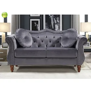 Canapé 2 places moderne en velours <span class=keywords><strong>royal</strong></span> personnalisable, avec pieds en bois, fabriqué en Chine - Product Image 1