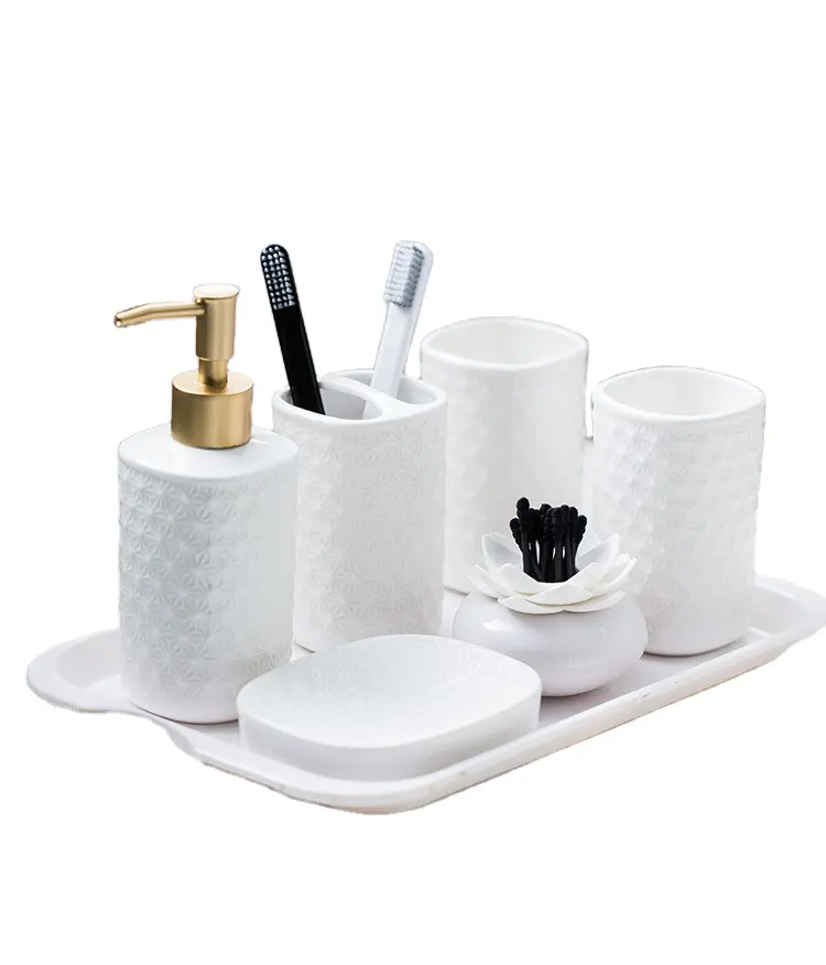 Set di accessori da bagno in ceramica semplice Set di Dispenser di sapone porta spazzolino organizzatore di bicchieri per bicchieri