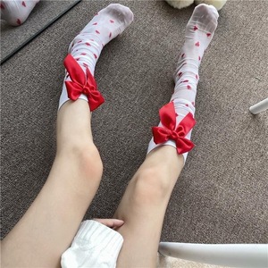 Christmas Heart Pattern Over The Knee Stockings With <b>Red</b> <b>Bow</b> Ultra Thin Transparent Women's Mid Calf Socks - Product Image 3
