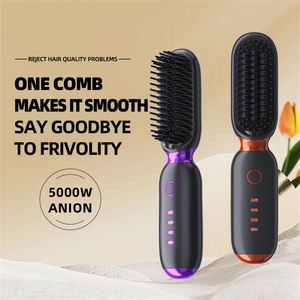 Cepillo de pelo inalámbrico portátil 2 en 1, Alisador, placa de cerámica de calentamiento rápido, iones negativos para uso doméstico en Hotel, fuente de alimentación USB - Product Image 2
