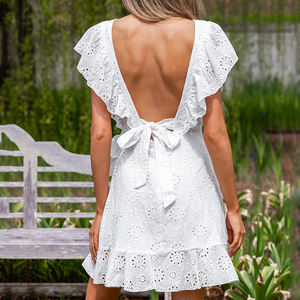 High-quality beach white openwork ruffle <b>wrap</b> mini <b>dress</b> custom soft 100% cotton embroidery <b>dress</b> - Product Image 4