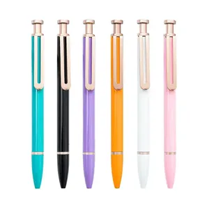 6 Colors Glossy Click <b>Ballpoint</b> <b>Pen</b> With Hollow Rose Gold Clip, Pastel Color Retractable Advertising Signature <b>Pen</b> Custom Logo - Product Image 2