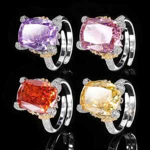 Dainty Jewelry Eco-friendly Copper Gold Plated Dazzling Brilliance 12*16mm Red Zircon Iced Out High Carbon Zircon Ring Women - Product Image 5