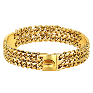 Collar de Acero Inoxidable para Perro, Collar de Lujo <span class=keywords><strong>con</strong></span> Baño de Oro de 18K, Collar Resistente para Mascotas - Product Image 1