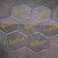 Cartes de place en acrylique transparent de haute qualité Cartes de sièges hexagonales Numéros de table de mariage Titulaire de signe de noms d'invités