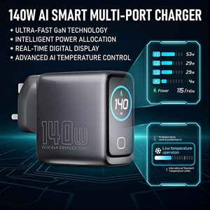 Caricatore GaN AI da 140W con Display Digitale, Adattatore Super Veloce per <span class=keywords><strong>iPhone</strong></span>, Tipo <span class=keywords><strong>C</strong></span>/USB-<span class=keywords><strong>C</strong></span> PD 110V US/EU/UK, Ricarica Intelligente - Product Image 4