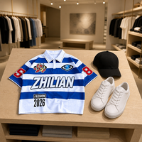 ZHILIAN Kurzes Gestreiftes Poloshirt für Herren mit Nietenkragen und Patch-Stickerei, Varsity Streetwear, Großhandel OEM ODM Private Label