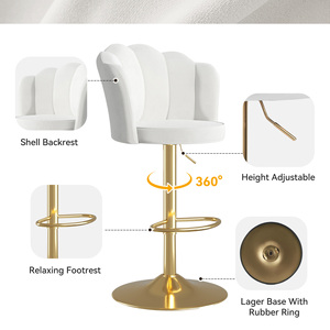 Chaise de bar moderne en similicuir blanc, hauteur réglable, base en métal doré, accoudoirs fixes, design contemporain, mobilier de bar pour la maison - Product Image 3