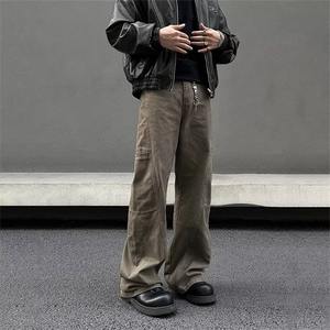 American Retro Melad Brown Multi-Pocket Workwear Low Waist Denim High Street Straight-Leg Slightly Flared Cleanfit Jeans for <b>Men</b> - Product Image 2