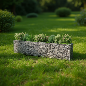 Grand bac à fleurs surélevé en gabion d'acier galvanisé argenté, pots de fleurs de qualité supérieure - Product Image 2