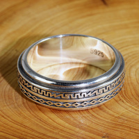 Bague de doigt rotative en argent véritable 925 pour homme, motif géométrique gravé sur deux rangées, bague de mariage antique, design original