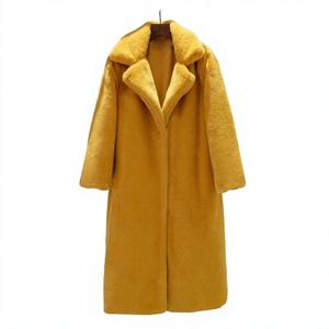Abrigo Largo de Forro Polar Amarillo Mostaza para Mujer, Cuello Vuelto, Ajuste Holgado, Elegante, Largo hasta el Tobillo, para Invierno - Product Image 3