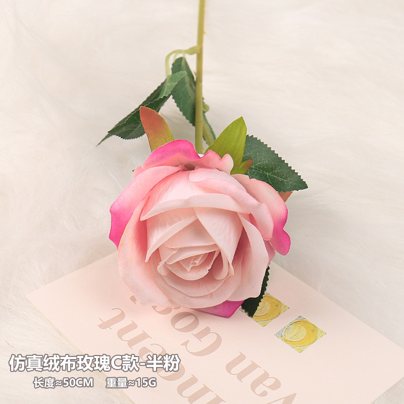 Simulated Velvet Rose Model C - Half Pink