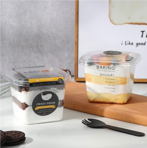 Boîte d'emballage carrée transparente jetable et écologique en PET pour gâteaux, pâtisseries, sushis, salades, aliments pour animaux – Taille et logo personnalisables - Product Image 3