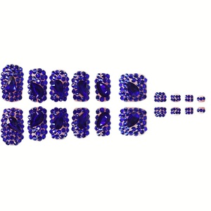 Lot de 48 faux ongles à presser, motif diamant brillant <span class=keywords><strong>bleu</strong></span>, design entièrement orné de diamants, tendance et polyvalent, couverture complète pour mains et pieds - Product Image 4