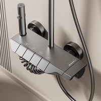Ensemble de douche mural gris de luxe moderne avec 4 fonctions, système de douche à jet doux, robinet de bain carré effet pluie pour hôtel et villa