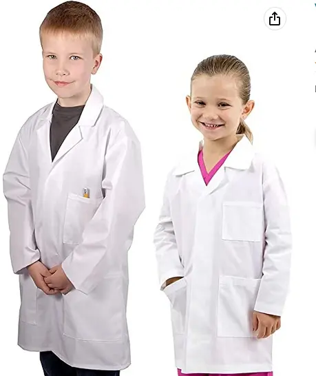 चिल्ड्रेन लैब कोट डॉक्टर व्हाइट लैब कोट ड्रेस अप और स्कूल प्रोजेक्ट्स के लिए बढ़िया प्रामाणिक डिजाइन