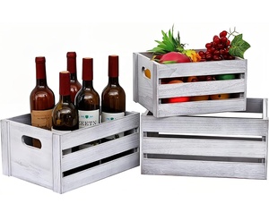 Decorative Wood Crates Nesting Crates Storage Container,Rustic Wooden Crates for Storage, Boxes-Nature Rustic White Set of 3