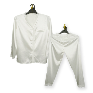 Conjuntos de pijamas de mujer con botones de poliéster negro al por mayor, camisones de color sólido - Product Image 6
