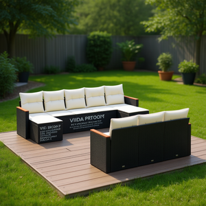ชุดโซฟาหวายสีดำสำหรับสวน 6 ที่นั่ง ทนทานต่อสภาพอากาศ เฟอร์นิเจอร์กลางแจ้ง ดีไซน์ร่วมสมัย - Product Image 2