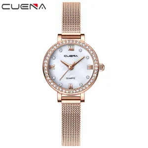 Cuena6002トップブランド高級防水レディースダイヤモンド女性ブレスレット女性スチールメッシュバンド時計レロジオフェミニーノウォッチ