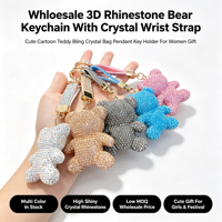 Porte-clés Ours Cartoon Créatif en Argile Faite à la Main avec Strass et Cristal Scintillant, Pendentif Mignon pour Sac à Main Femme, Bijou Cadeau – Vente en Gros