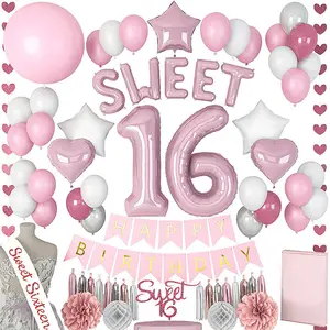 Nimicro girl decorações de aniversário rosa doce 16 suprimentos para festa