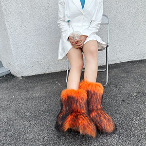 Bottes d'hiver en fausse fourrure pour femmes, bottes <span class=keywords><strong>de</strong></span> <span class=keywords><strong>neige</strong></span> chaudes et moelleuses, chaussures <span class=keywords><strong>de</strong></span> luxe en fourrure pour filles, chaussures d'hiver tendance - Product Image 1