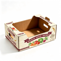 Op maat gemaakte logo kleine groene print rustieke boerderijdesign stapelbare gegolfde productenbox met handvat voor boerenmarkt groenten fruit