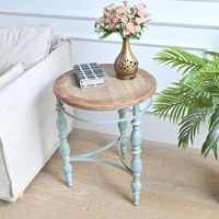 Table basse ronde en bois sculpté rustique INNOVA, style antique shabby chic, table d'appoint d'angle avec pieds amovibles
