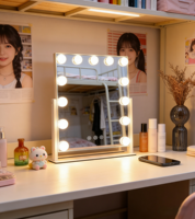 Grand miroir de maquillage avec ampoules LED à intensité variable - 3 modes de couleur et commande tactile, miroir de maquillage de table