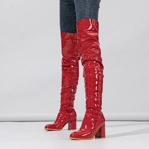 Autumn Winter White Patent Leather Over the Knee Boots Women Party Zip Thigh High Shoes Fashion <b>Round</b> <b>Toe</b> Thick <b>Heel</b> Pumps 2023 - Product Image 3
