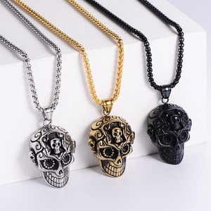 Collar con colgante de calavera personalizado para hombre, joyería Punk Rock de acero inoxidable fundido, abalorio de cabeza de esqueleto gótico con cadena ajustable - Product Image 3