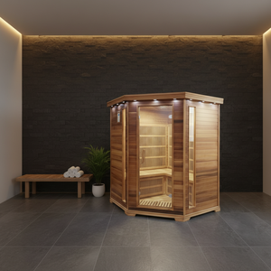 Sauna de infrarrojos de espectro completo para 4 personas, de madera maciza de cedro rojo, sauna interior de lujo con ajuste desde el móvil. - Product Image 1