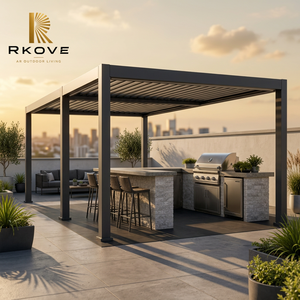 ศาลาอลูมิเนียมปรับมุมได้ RKOVE RK-C1 4*5 พร้อมไฟ LED สำหรับครัวกลางแจ้ง บาร์บีคิว กันน้ำ หลังคาบานเกล็ด ป้องกันแดดฝน - Product Image 1