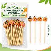 Tusuk Sate Bambu Halloween Custom 120mm Hiasan Makanan Labu Label Pribadi Kemasan Retail Importir Grosir Pasokan B2B OEM ODM