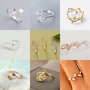Venta al por mayor de hojas anillo de joyería de calidad <span class=keywords><strong>S925</strong></span> ajustable de <span class=keywords><strong>plata</strong></span> Zircon hoja de anillo de <span class=keywords><strong>Plata</strong></span> de Ley 925 - Product Image 4