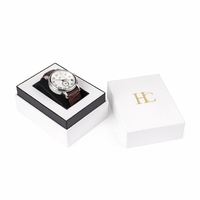 Boîte à montre minimaliste blanche mate avec couvercle et base rigides, boîte cadeau avec insert en mousse EVA, fournisseur d'emballages de luxe pour montres sur mesure