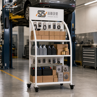 Étagères de présentation mobiles pour batteries, capacité de charge de 60 kg, panneau arrière perforé, 2 roulettes verrouillables, pour zones de levage de garage