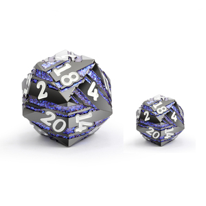 Vente en gros usine : <span class=keywords><strong>Dés</strong></span> de jeu <span class=keywords><strong>géants</strong></span> en métal D20 de 33 mm, <span class=keywords><strong>dés</strong></span> D&D à 20 faces, <span class=keywords><strong>dés</strong></span> D&D arc-en-ciel à rayures violettes, vertes et bleues - Product Image 2