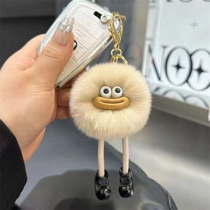 Hàn quốc mềm sang trọng Keychain Mặt dây chuyền giả thỏ lông với miệng lớn và than bóng xe Keychain & schoolbag treo quà tặng - Product Image 3