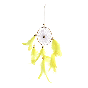 Fabriqué à la main jaune plume attrape-rêves Art déco Design perlé fée tenture murale décor à la maison en gros - Product Image 3