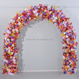 F400 oggetti di scena per matrimonio romantico sfondo artificiale in finta seta rosa floreale fila di corridori blu falce luna archi fiore - Product Image 6