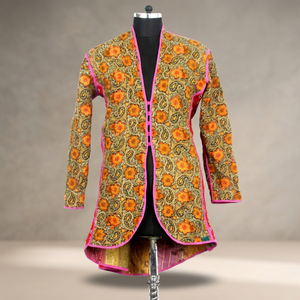 Sari Kantha de algodón Vintage indio antiguo, Kimono hecho a mano - Product Image 4