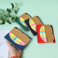 Cuaderno Espiral con Cubierta Kraft, Notas Adhesivas, Regla y Bolígrafo, 60 Hojas, Bloc de Notas Multicolor para Oficina y Material Escolar