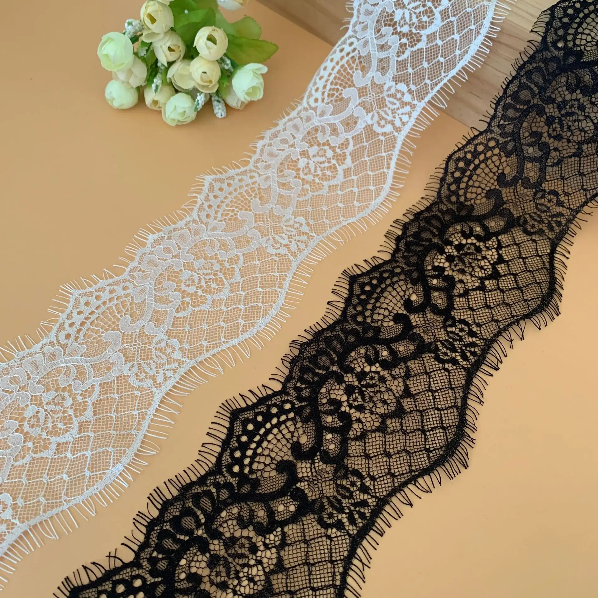 10cm cils non élastique noir blanc Net dentelle bordure Nylon Spandex tulle tissu uni