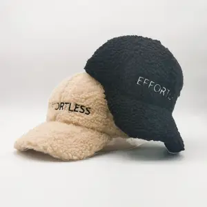 OEM ODM Custom Embroidery Logo Winter Outdoor Fleece Plush Warm Hats Baseball Caps