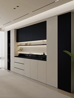 Buffet moderne, armoire de rangement en bois sur mesure avec éclairage LED et porte vitrée pour salle à manger