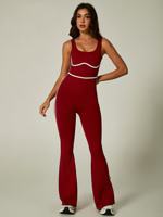 Combinaison de sport pour femme effet amincissant, color block, dos nu, col halter, longueur intégrale, en nylon et élasthanne, pour le yoga