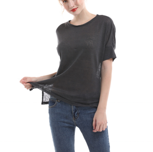 100% delle Donne di <span class=keywords><strong>lino</strong></span> Nero <span class=keywords><strong>T</strong></span>-<span class=keywords><strong>shirt</strong></span> commercio all'ingrosso Tinta Unita di colore di Estate Del Manicotto Del Bicchierino dei vestiti di <span class=keywords><strong>lino</strong></span> delle donne - Product Image 1